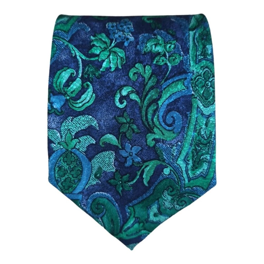 V2 BY VERSACE Blue/Green Baroque Silk Tie ITALY 59"/ 3.7" EC